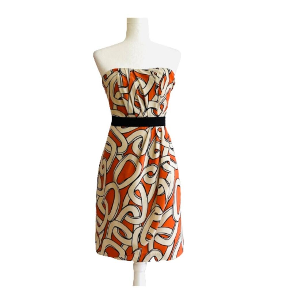 The Limited Dress Orange Cream Chainlink Strapless Faux Wrap Drape Front Size 0